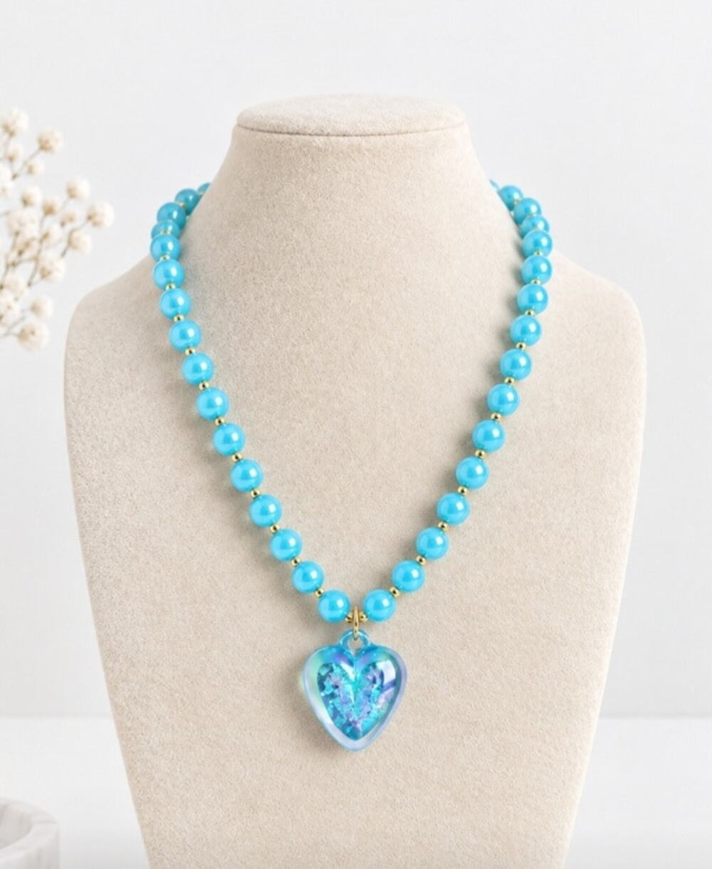 Candy Blue Iridescent Beaded Necklace New